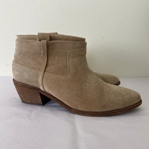 Joie Ajax Suede Ankle Boots Size 38.5 or 8.5 Putty Taupe Leather Cowboy Western - Picture 4 of 13